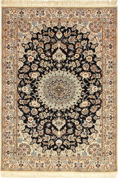 Nain Medallion Hand Knotted Wool & Silk Rug 155x102 cm