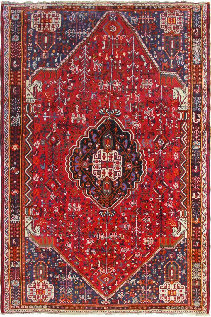 Shiraz Medallion Hand Knotted Wool Rug  254x158 cm