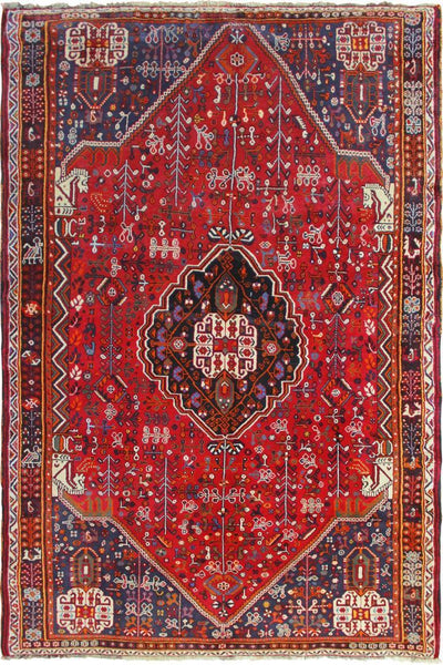 Shiraz Medallion Hand Knotted Wool Rug  254x158 cm