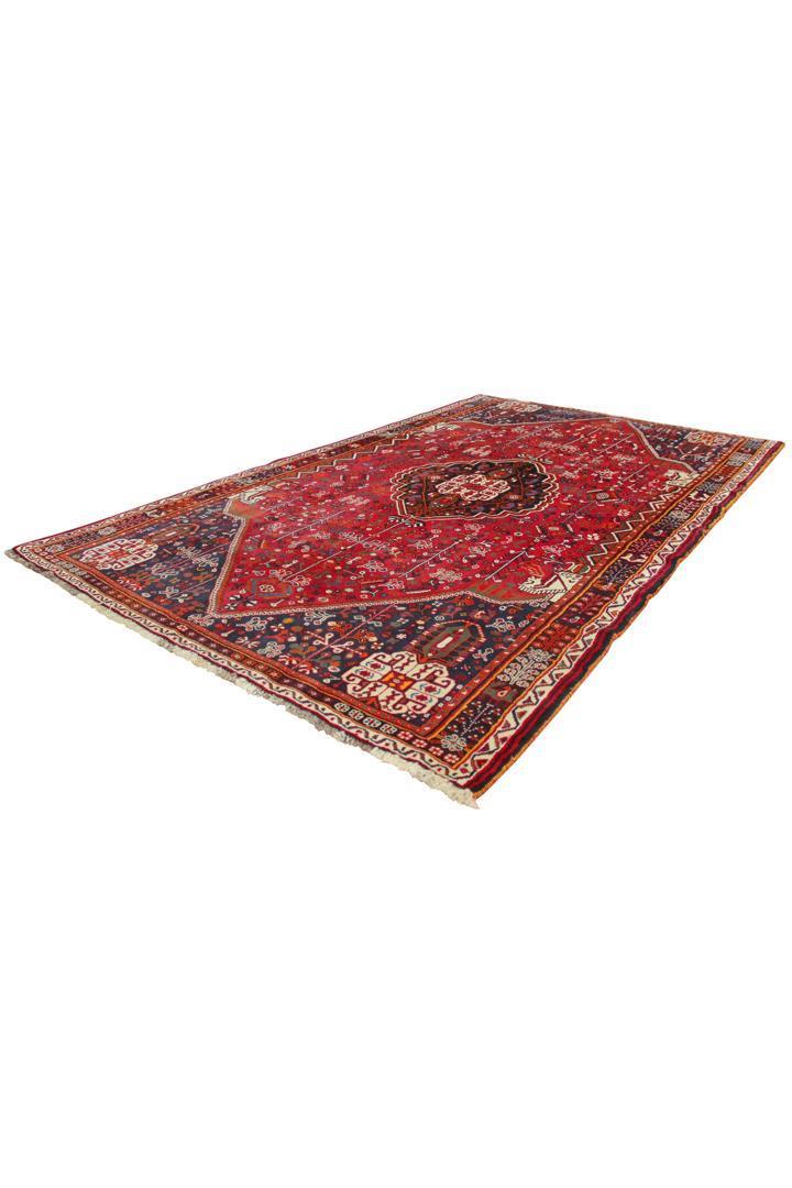 Shiraz Medallion Hand Knotted Wool Rug  254x158 cm