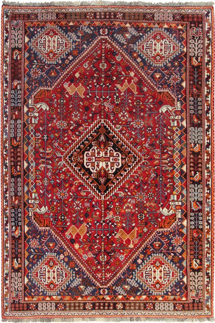 Shiraz Medallion Hand Knotted Wool Rug  254x163 cm